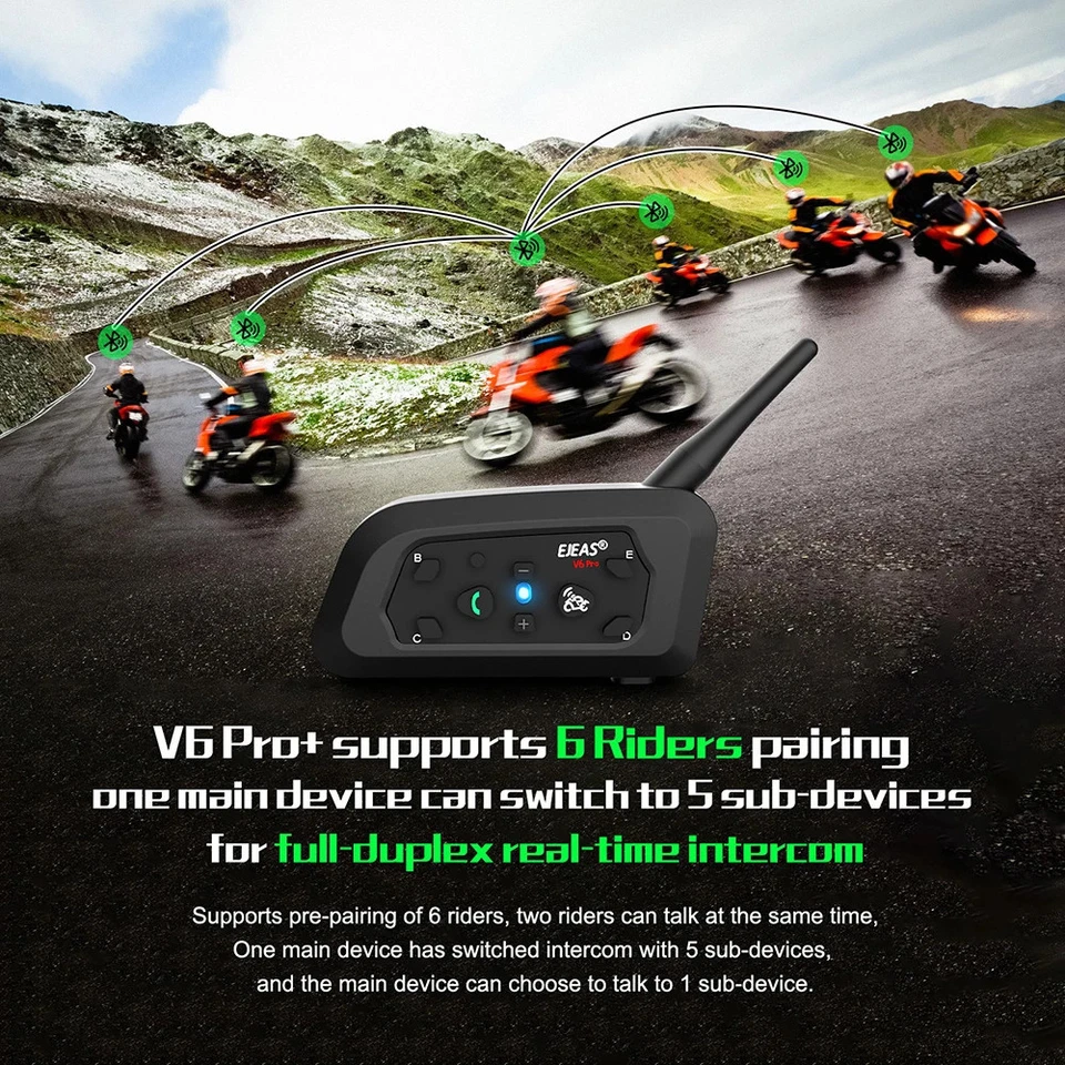 EJEAS V6 Pro+ Motorcycle Helmet Bluetooth Intercom – 6 Rider 800m Range Walkie T - Image 4 of 4