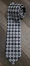 Bergamo New York Mens Tie Necktie Designer Luxury Black Silver Checker Board