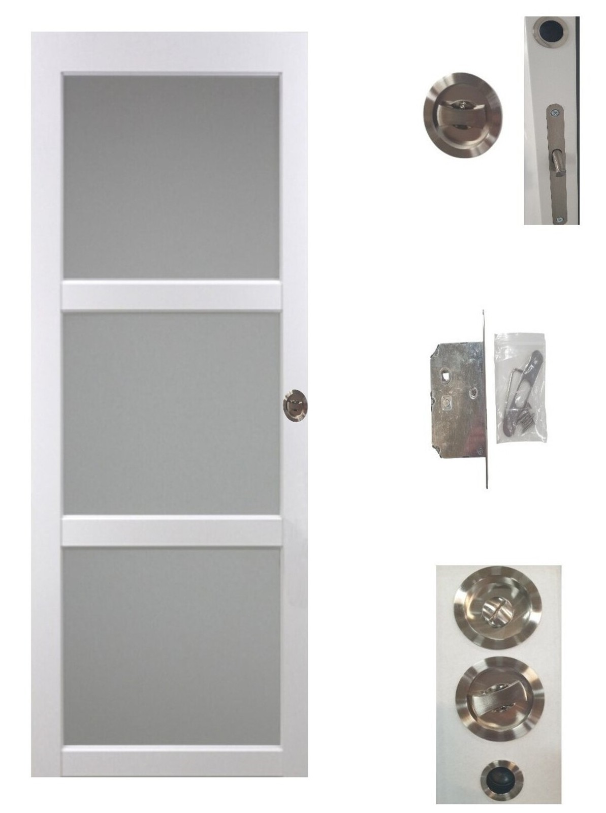 Porte coulissante Kenya blanche vitrée pour gagner de la place et verrouiller la salle de bain