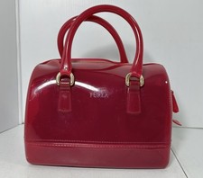 Furla Red Wine Top Handle Satchel Bag with Zipper Accent and Gold Hardware Small