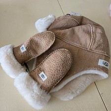 NEW KIDS 2-4 YEARS CHESTNUT UGG SPARKLE DOT SHEEPSKIN TRAPPER HAT  MITTENS SET
