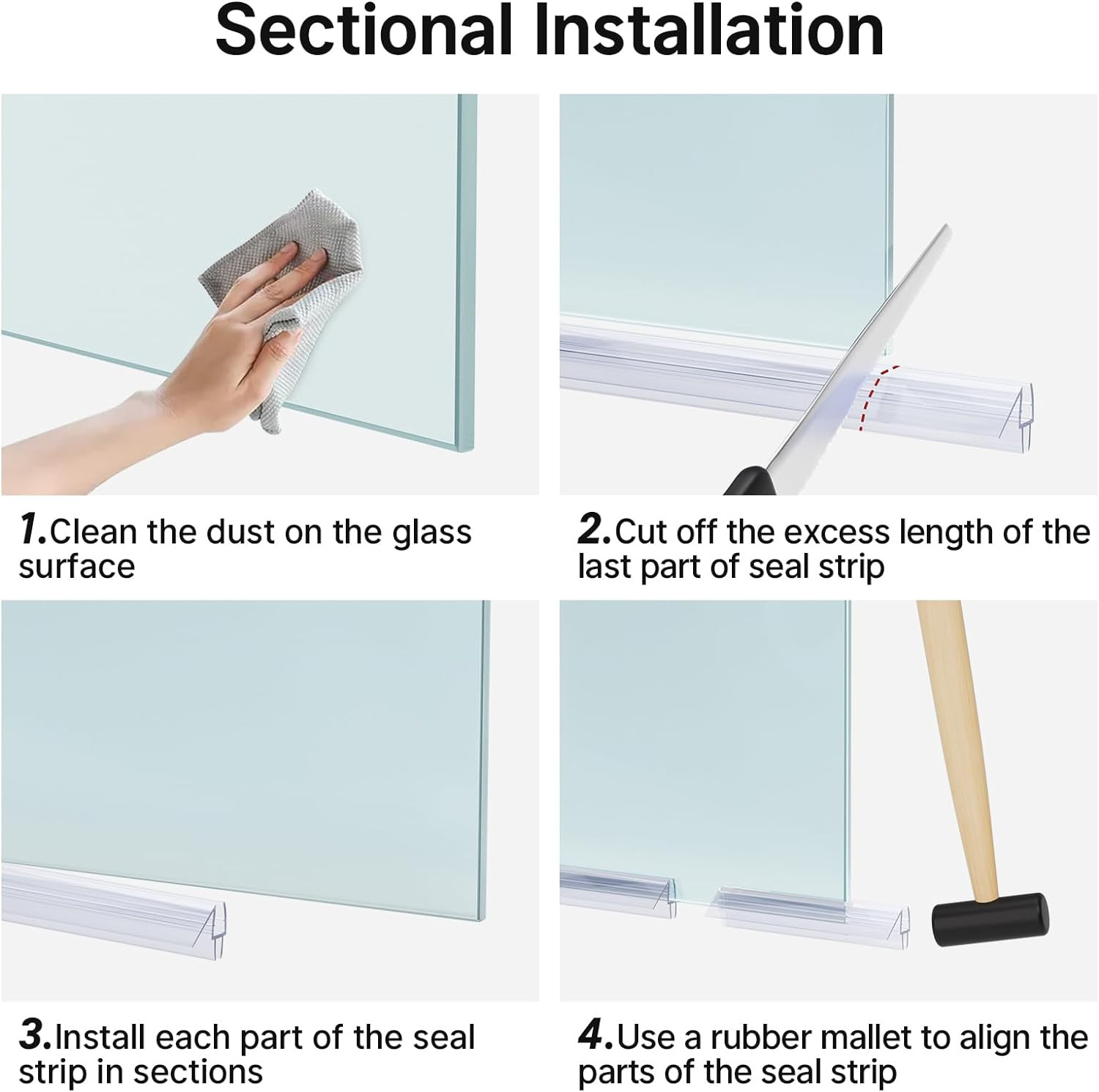 3PCS Shower Door Bottom Seal Strip 1/4 Inch Glass Frameless Leak Guard Kit