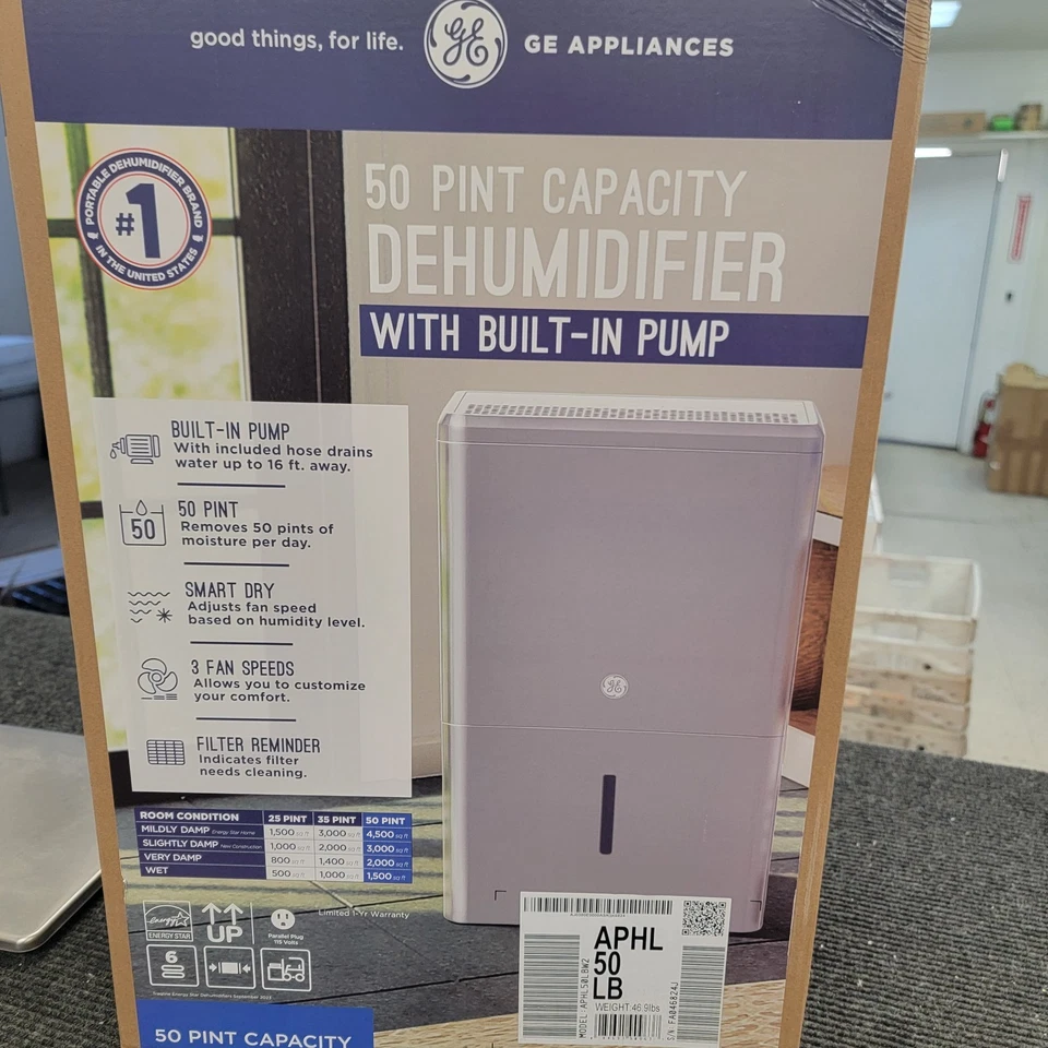GE 4500 sf 50 Pint Portable Dehumidifier Built-in Pump | APHL50LB | Scratch Dent - Image 3 of 4