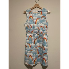Modcloth Dreamscape Rainbow MulticolorClouds Novelty Fit  Flare Dress, Size M