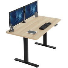 VIVO Electric 48" x 30" Stand Up Desk, Light Wood Table Top, Black Frame