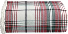 Eddie Bauer Reversible Sherpa Fleece Throw Blanket Montlake Plaid Red Green NEW