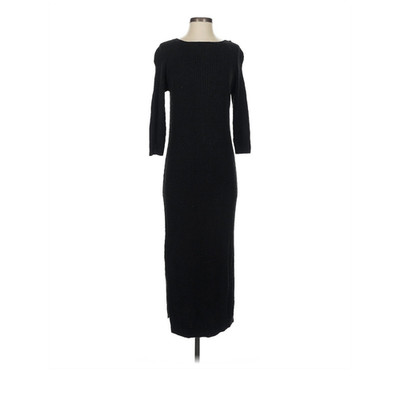Massimo Dutti black ribbed knit bodycon long dress S scoop neck 3/4 sleeve