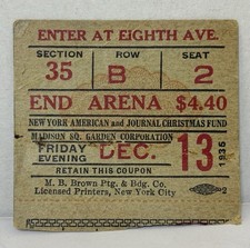 Rare 1935 Joe Louis v Paulino Uzcudun Ticket MADISON SQUARE GARDEN Hardest Punch