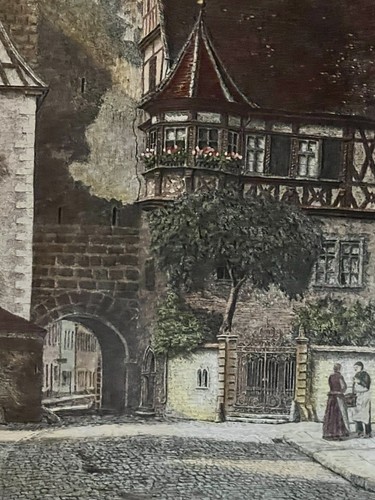 Markus Tower Rothenburg Germany, Colored Etching Signed , Double Stamp 28”x32” - Picture 7 of 16