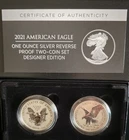 2021-W & S American Silver Eagle Reverse Proof 2 Coin Set, Designer Edition OGP!