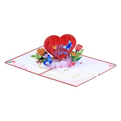 3D Love Card with Heart and Butterfly Handmade Heart Card Paper Texture