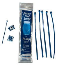 5-Pack Metal Detectable 7 Inch Cable Ties w/Mounting Saddle & Base for Food Use