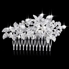 Silver Crystal and Pearl Wedding Hair Comb Rhinestone Bridal Hairpiece