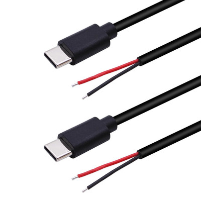 USB C 2 Pin Power Pigtail Cable 20AWG 5V USB Type C Male Plug to 2 Pin Bare Wire