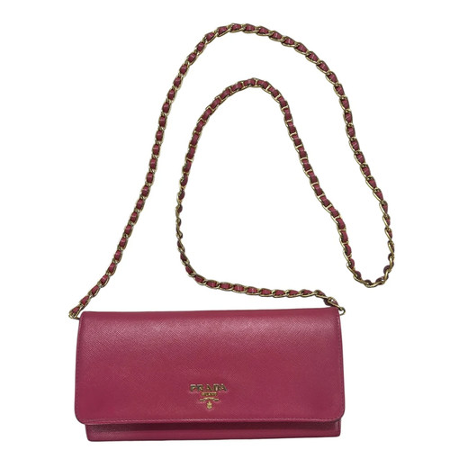PRADA Saffiano Leather Chain Wallet Shoulder Bag Pink