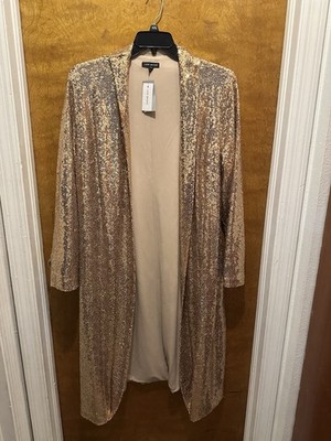 Lane Bryant gold sequins open front jacket cardigan kimono new 14/16