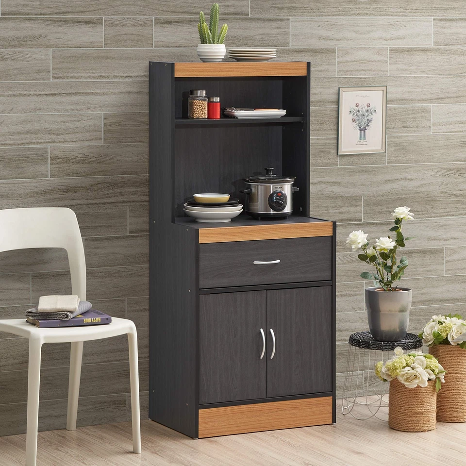Mueble de cocina Hodedah con estantes abiertos altos, negro-haya Foto 2 de 4