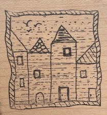 MAGENTA Rubber Stamp vintage VILLAGE TILE wd mntd free USA ship