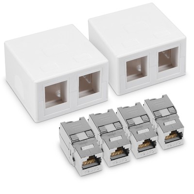 2x CAT 6A Aufputz Netzwerkdose 2 Port mit 4x Keystone Modul Netzwerk Aufputzdose