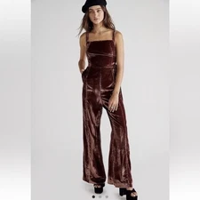 FREE PEOPLE 90's Forever Velvet Strappy Lace Up Overalls Garnet Brown XS