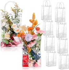 Saintrygo 50 Pcs Clear Gift Bags with Handles PVC Plastic Bags Bulk Gift Wrap To
