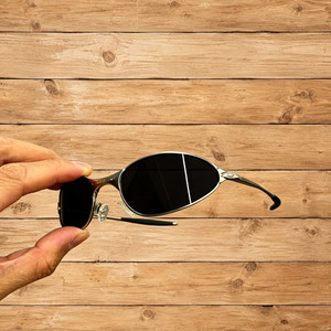 Retro Oakley Sunglasses E Wire Cat Eye Sliver Frame Black Lenses Y2K