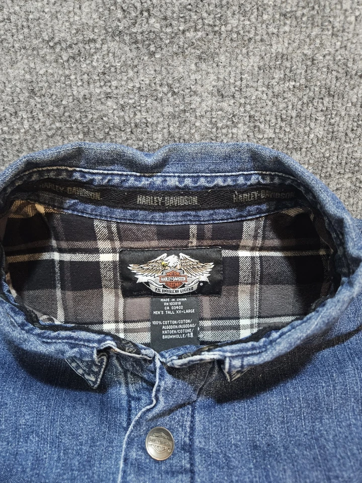 Harley Davidson Lone Wolf Flannel Lined Jean Shacket Mens 2XL XXL Blue - Image 3 of 4