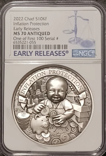 2022 Chad  2 oz Silver Inflation Protection Antiqued NGC MS70 ER One of 1st 100