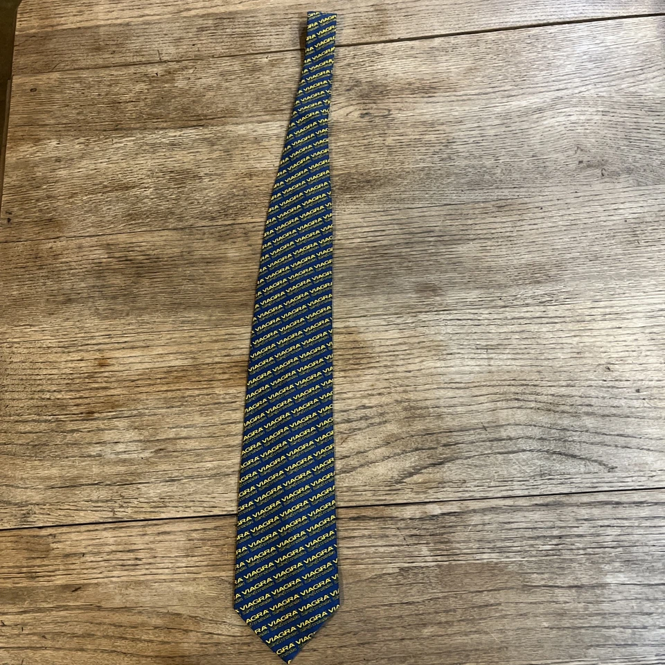 "Corbata de cuello Viagra Pfizer azul dorado 3 5/8"" artículo promocional mordaza hilarante" Foto 3 de 4