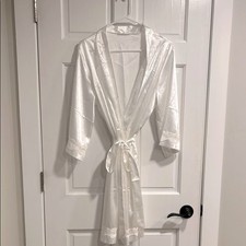 White Satiny Robe with Lace Detail Perfect for Brides Size Medium