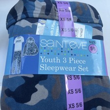 Boys Size XS 5/6 Saint Eve 3-Piece Set Long Sleeve Sleepwear Pajamas Blue Camo