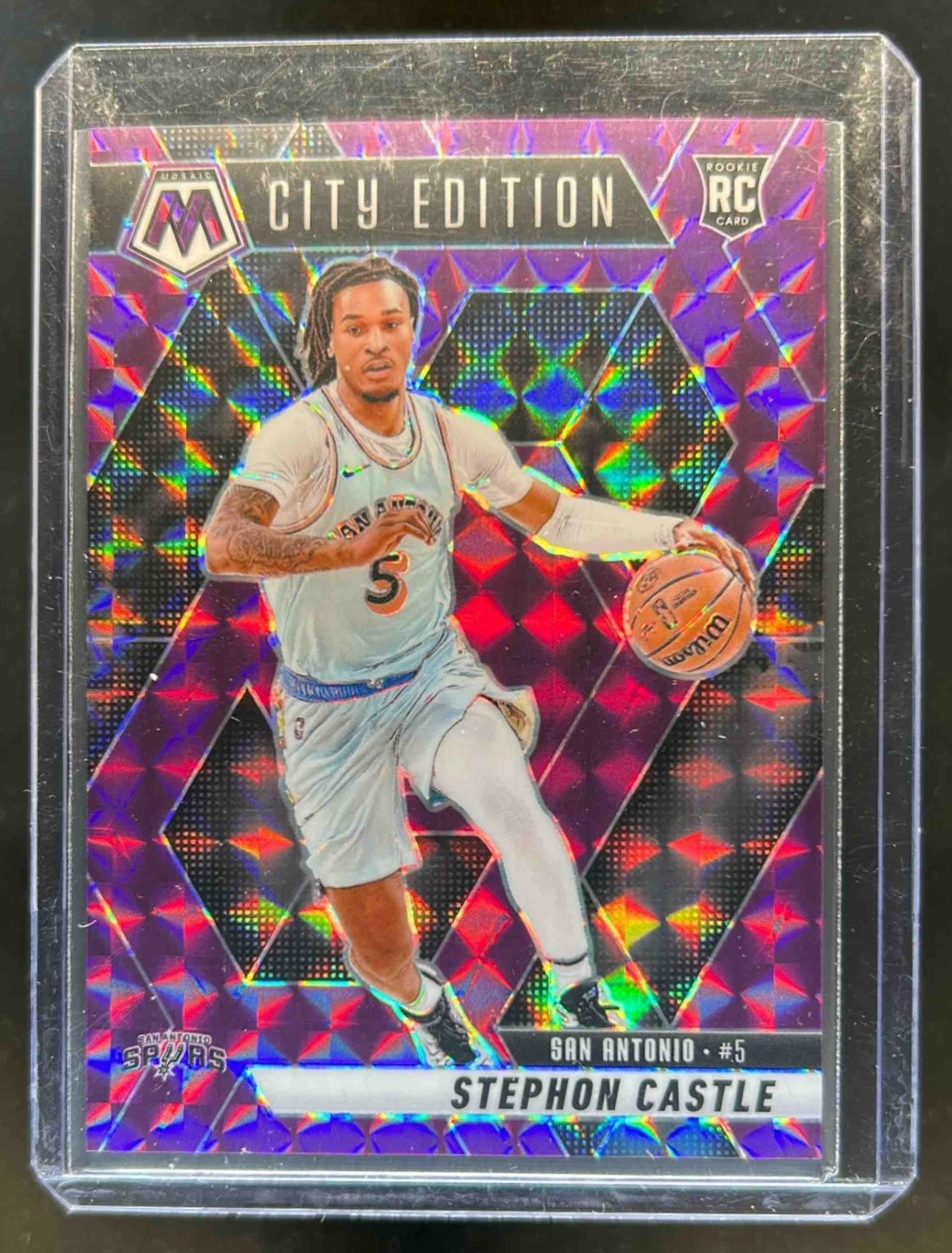 2024-25 Mosaic Stephon Castle RC Purple Rookie City Edition #94/99 Spurs