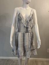 Express Faux Wrap Dress Blue& White Striped Size L