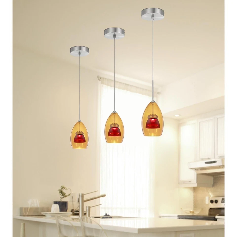 CAL Lighting & Accessories UP-128-AM-REDCL Double Glass Mini Pendant Amber/Red - Image 2 of 2