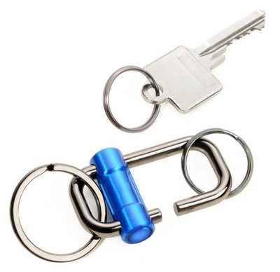 Schlüsselanhänger 2-Way Key blau gunmetal Metall Schiebeverschluss 3 Schlüsselri
