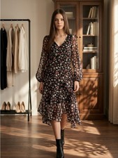 NWT ASTR The Label Women’s Fairfax Floral Tiered Long Sleeve Midi Dress- Size S