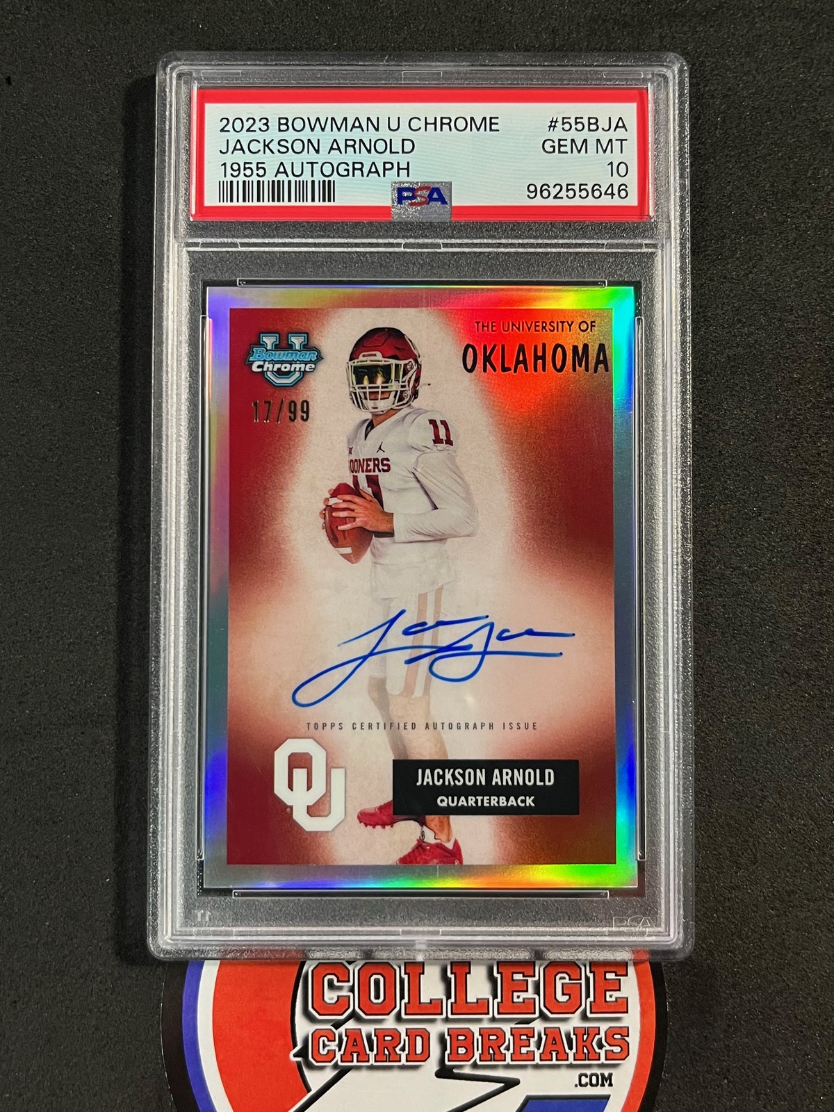 2023 JACKSON ARNOLD 17/99 AUTO SILVER 1955 PSA 10 RC BOWMAN U UNIVERSITY CHROME