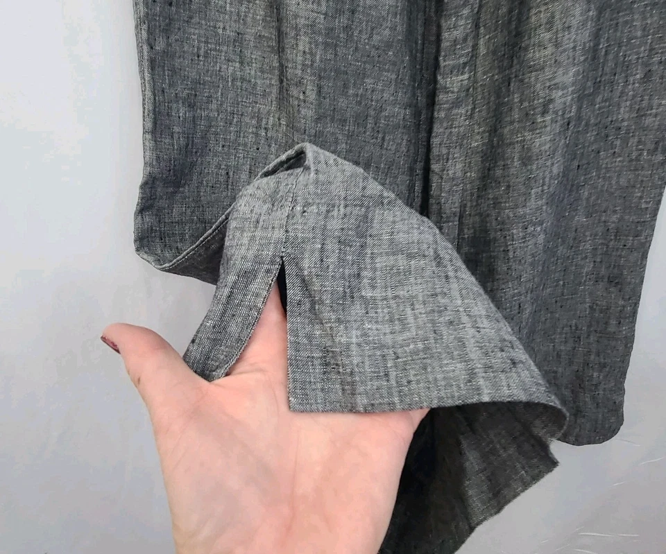 柔软环绕 100% 亚麻裤 XS 高腰宽腿拉编织休闲 — 第 3/4 张图片