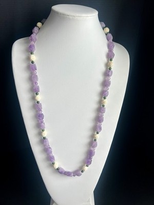 Vintage Purple Amethyst Gemstone Bone Rose Bead Necklace NOS 32  RO-DO AG