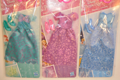 Disney Prinzessin Kleid + Schuhe Packungen-Ariel/Rapunzel/Aschenputtel passt Barbie etc-Neu in Verpackung