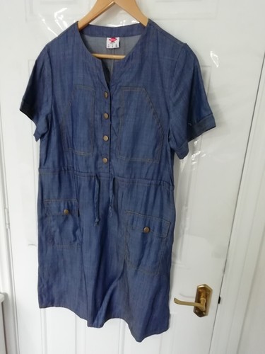 Lee Cooper Originals 10 Blue Popper Shirt Dress Drawstring Waist Denim Effect - Picture 3 of 10