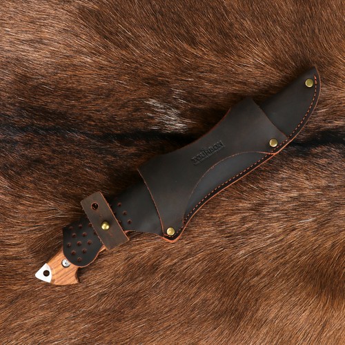 TOURBON Camping Fixed Blade Sheath Leather Knife Pouch w/ Fire Starter Slot - Picture 11 of 21