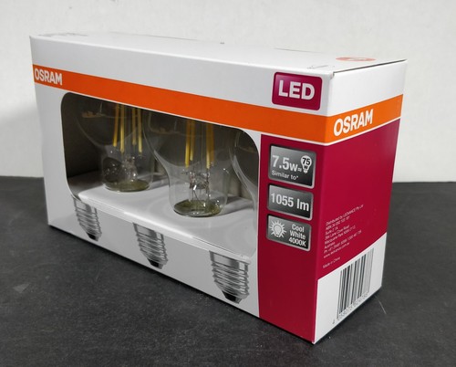3 x Osram 7W LED Filament Light Globes Bulbs E27 Screw 1055Lm Cool White - Picture 5 of 5
