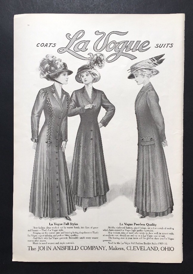 Vintage 1909 LA VOGUE Women's Coats Suits John Anisfield Edwardian Fall Style Ad