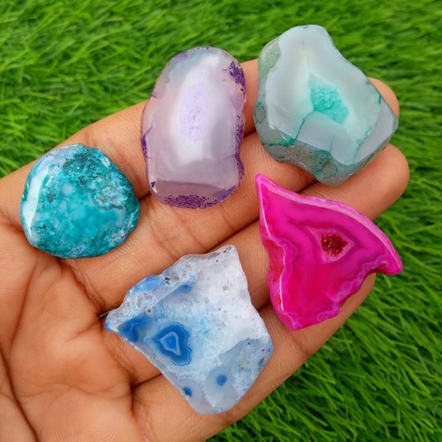 5 Pcs Amazing Natural Slice agate Cabochon Loose Gemstone Wholesale Lot 24-35 mm - 第 1/1 張圖片