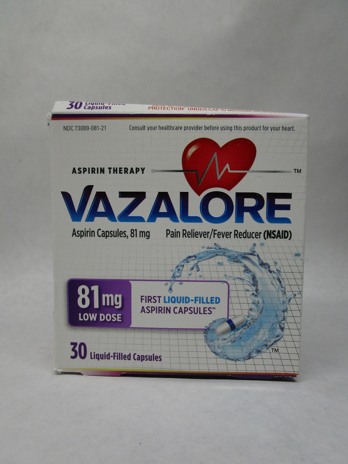Vazalore Aspirin Capsules 81mg Low Dose 30 LiquidFilled Capsules Exp 1
