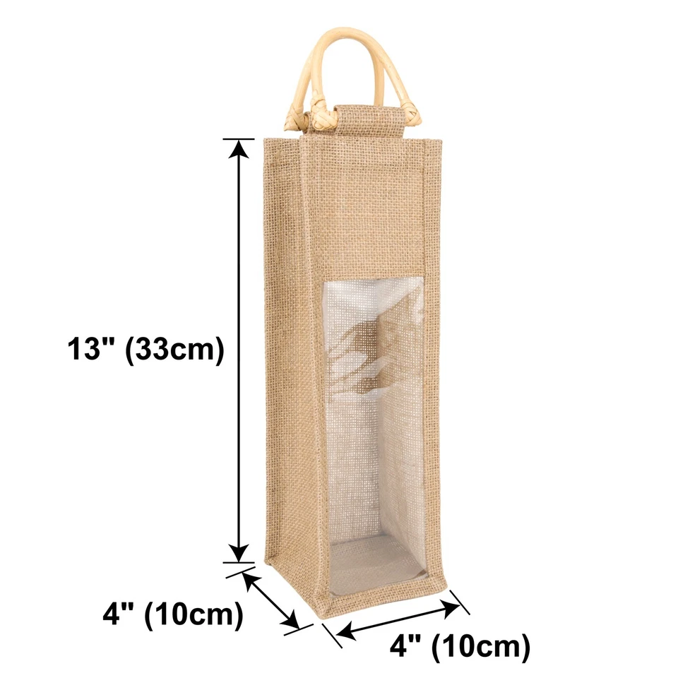 Saco de garrafa de vinho de juta para 750 ml, saco de vinho de estopa com alças e filme de PVC - Imagem 2 de 4