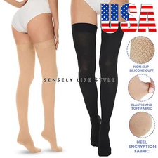 Unisex Thigh High Compression Stockings 20-32 mmHg Close-Toe Socks Healthy Wear