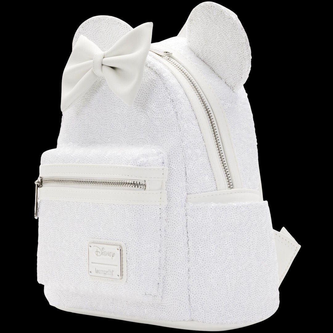 Loungefly Disney White Sequin Wedding Mini Backpack Set with Bow Minnie Mouse Sequin Wedding Mini Backpack main image 3