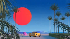 Anime trey trimble red sun palm trees car vaporwave Play Gaming Mat Desk